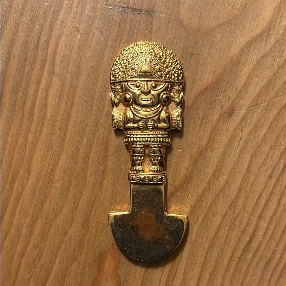 Beautiful!! Vtg 80’s Gold Plated Aztec Mayan Pendant / Paperweight  Made In Peru